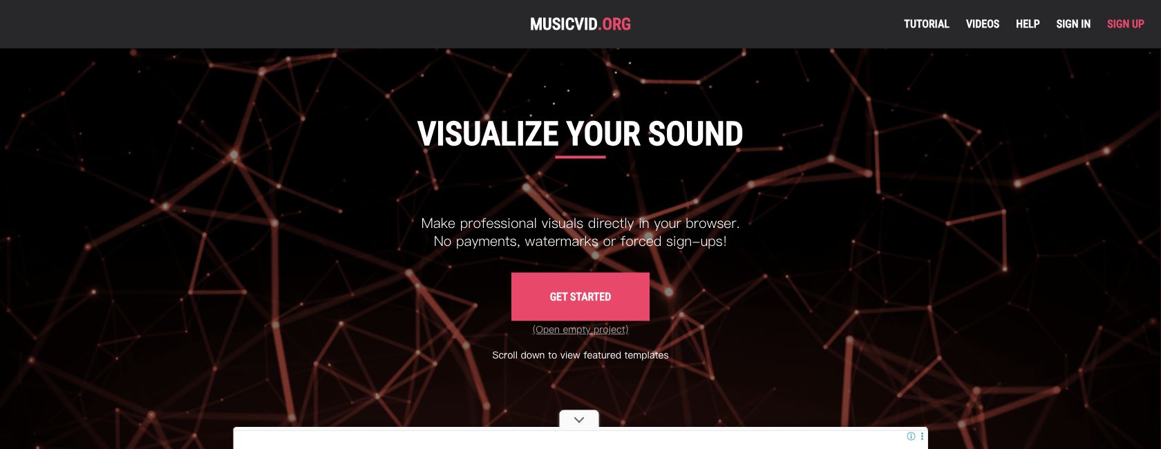 Musicvid.org music visualizer generator homepage