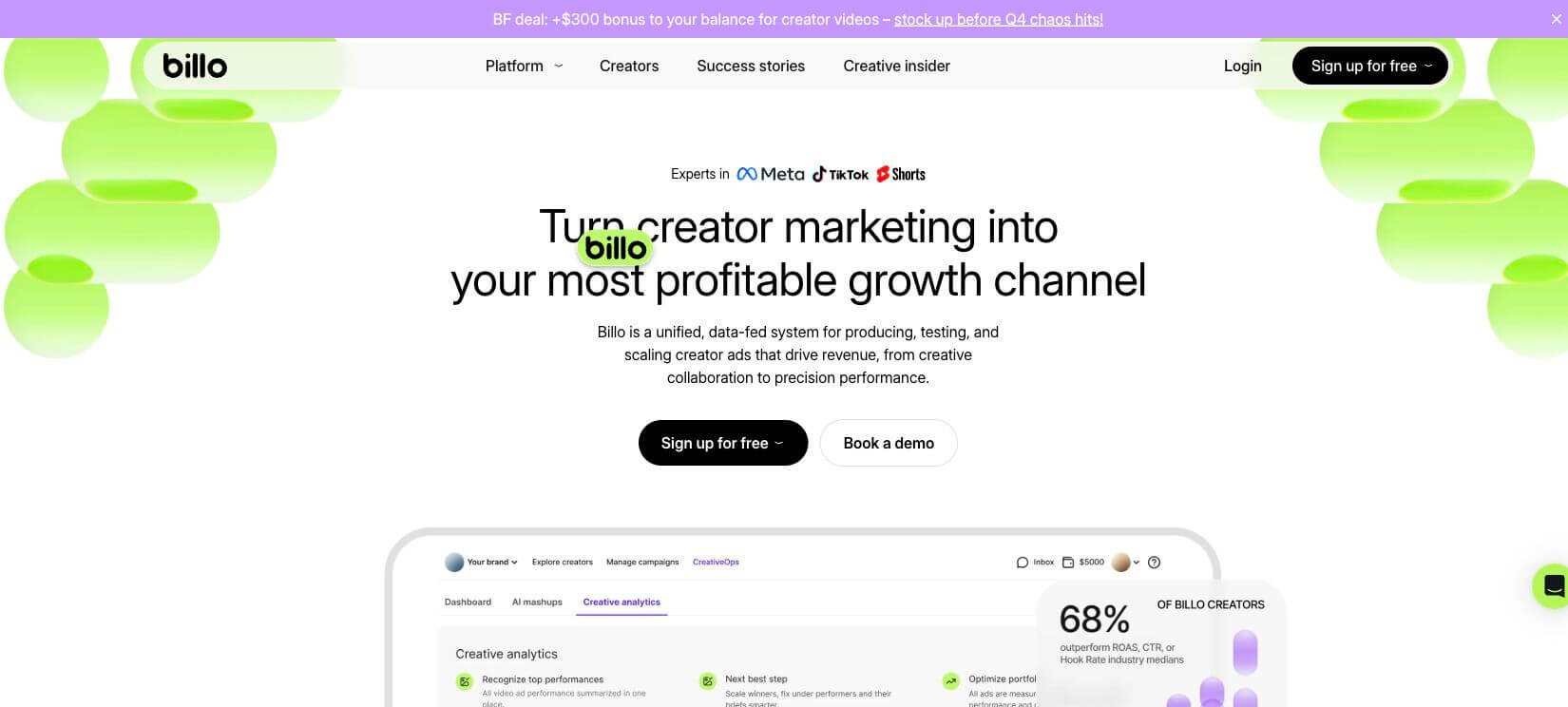 Billo public creator marketing and creative analytics workspace