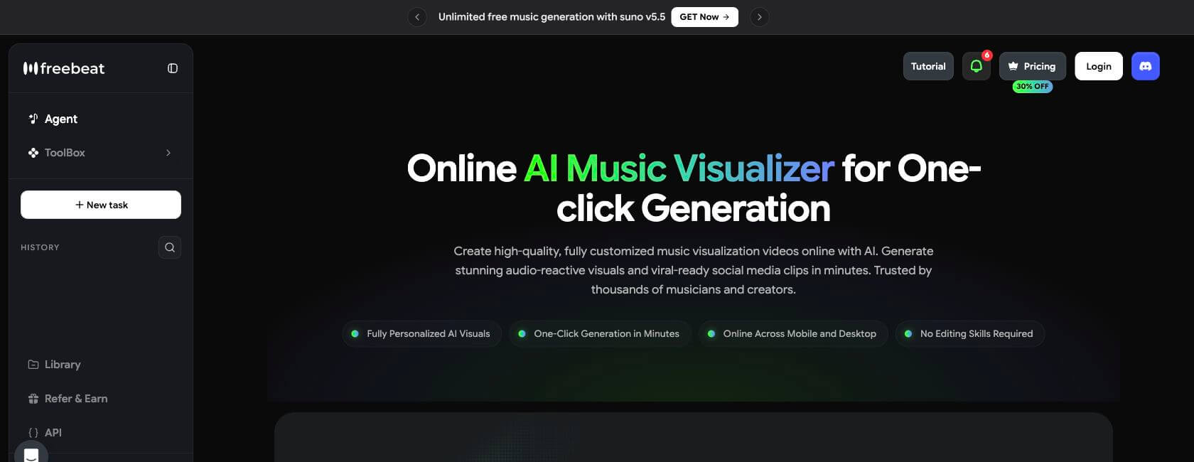 Freebeat AI music visualizer creation page