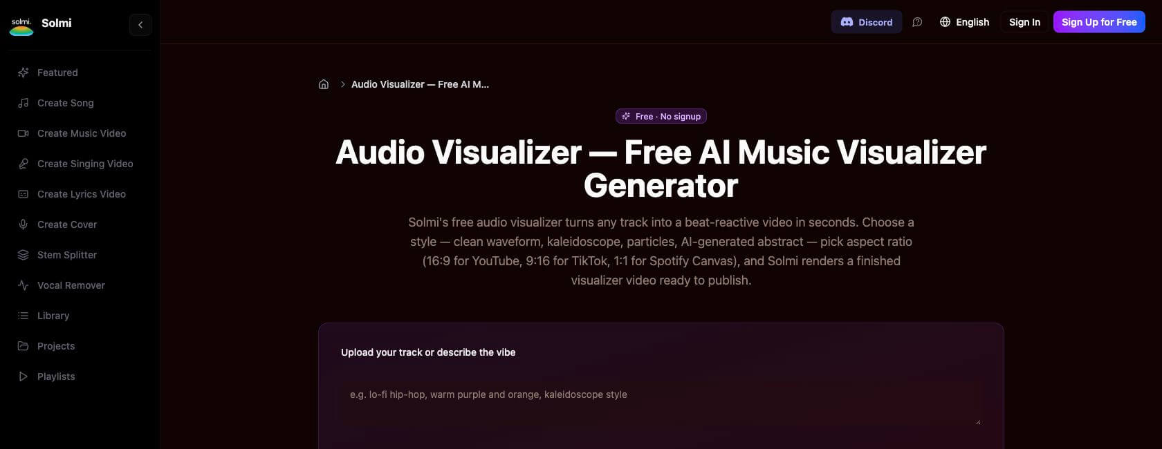 Solmi free no-signup audio visualizer options