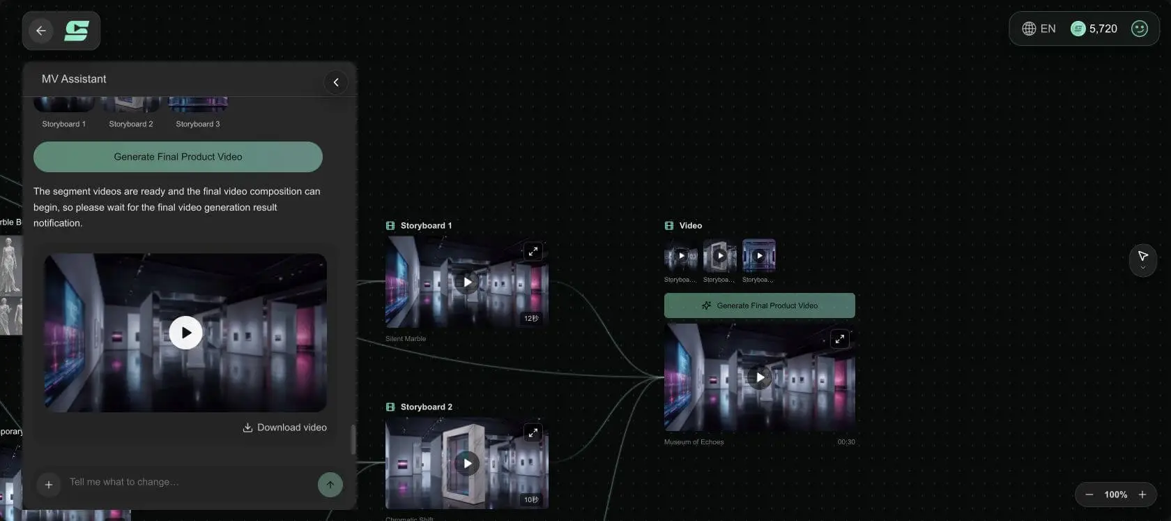 SoulVid completes the three Museum of Echoes storyboard sections and composes the 30-second music and video