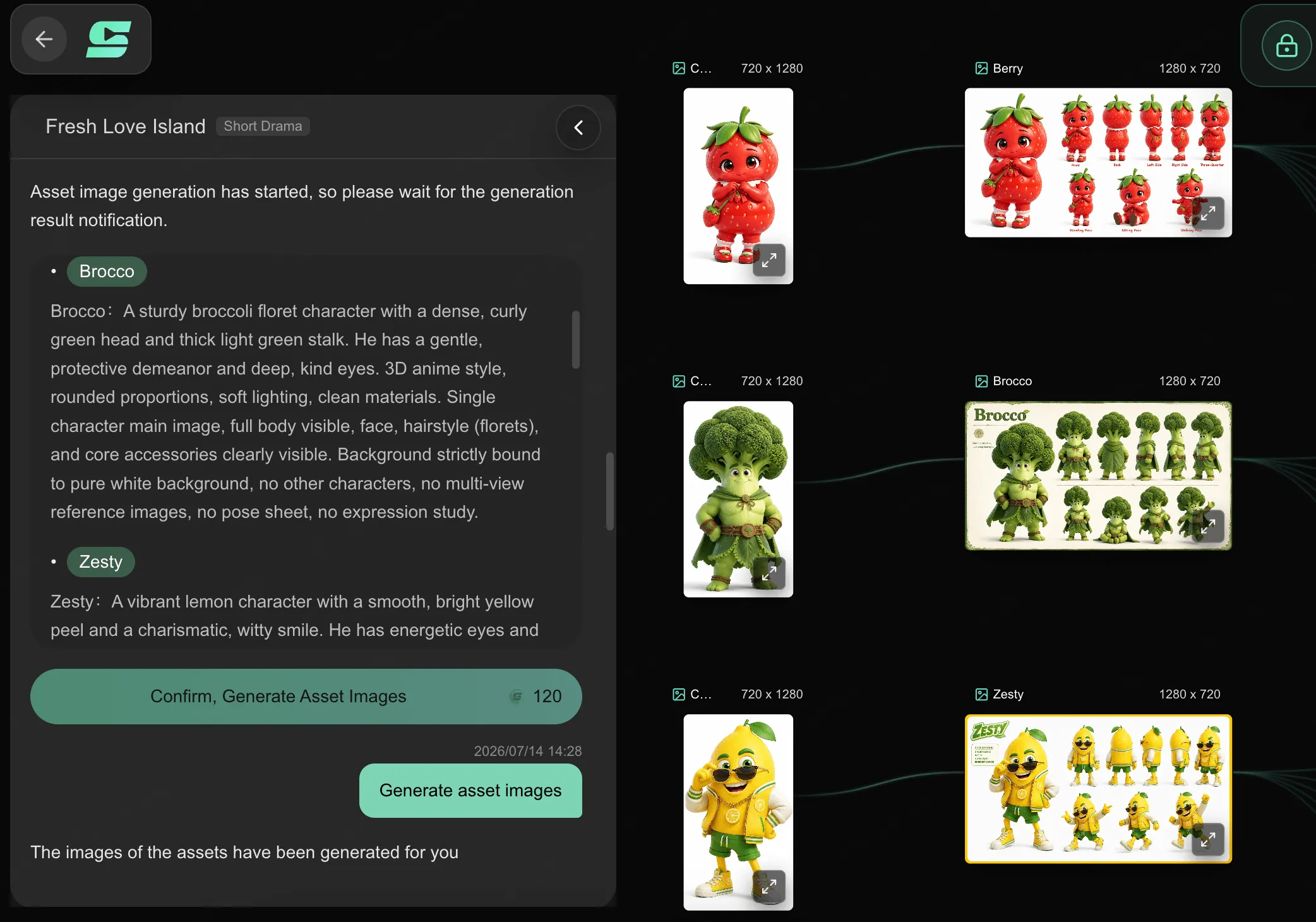 SoulVid character settings for an AI anime episode project