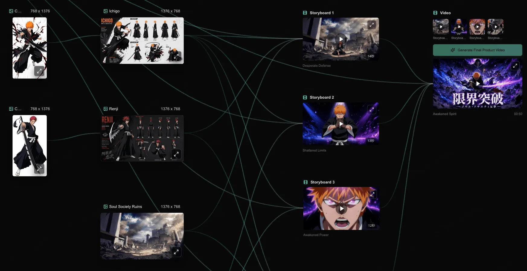 SoulVid AI anime workflow with storyboard and model options