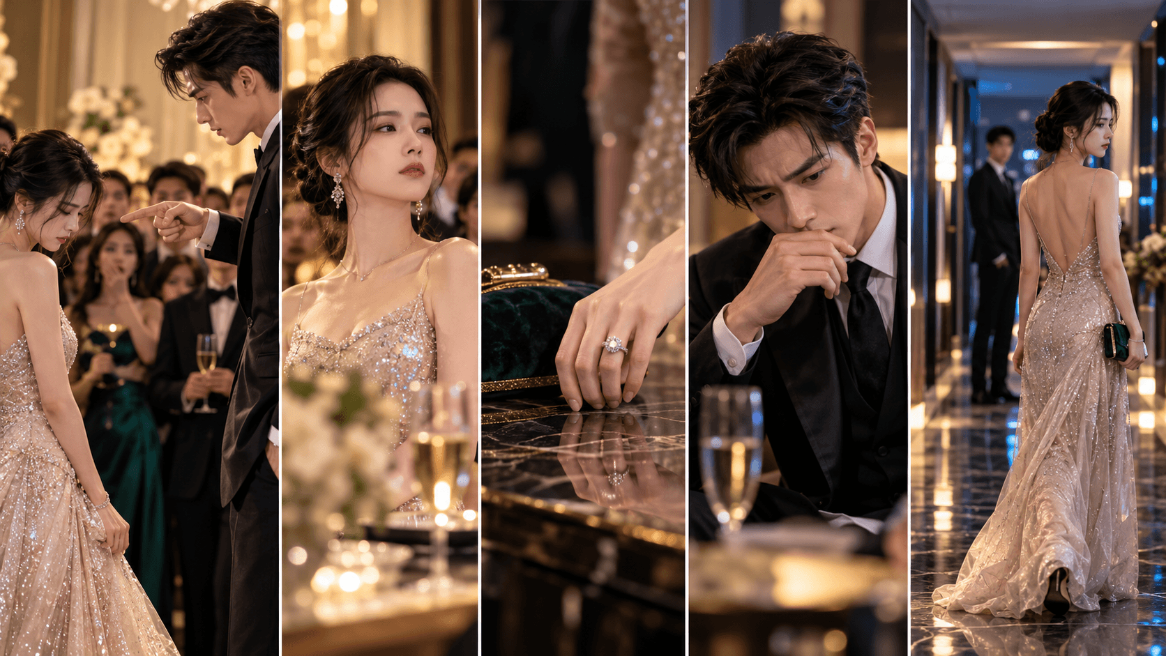 CEO romance short drama reversal rhythm showing public humiliation, calm reaction, clue reveal, CEO doubt, and cliffhanger