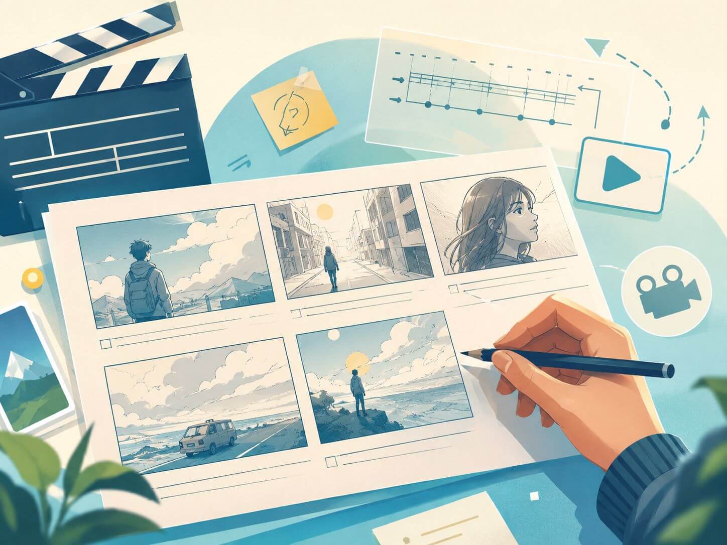 AI storyboard cards for planning video shots before generation