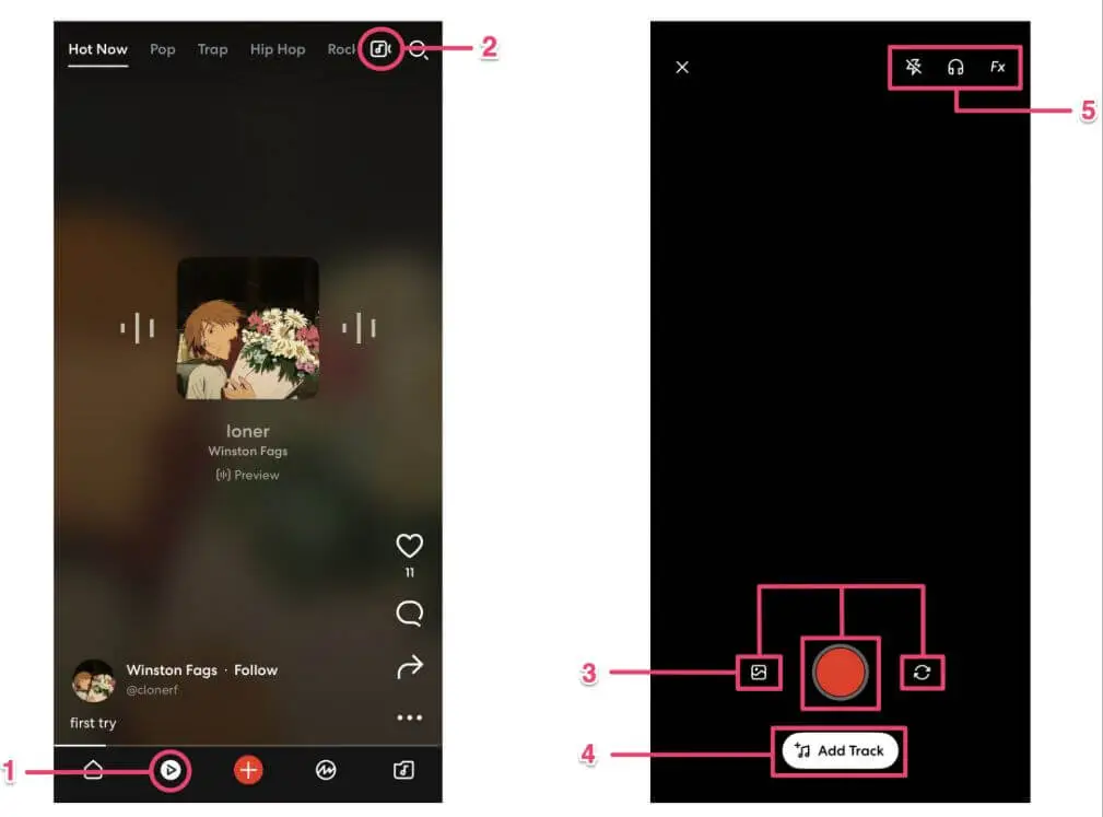 BandLab Video Mix 開啟工具、錄製影片與加入音軌的操作畫面