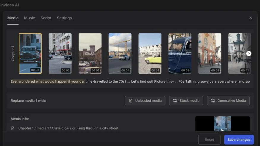 InVideo AI workspace showing a structured text-to-video workflow