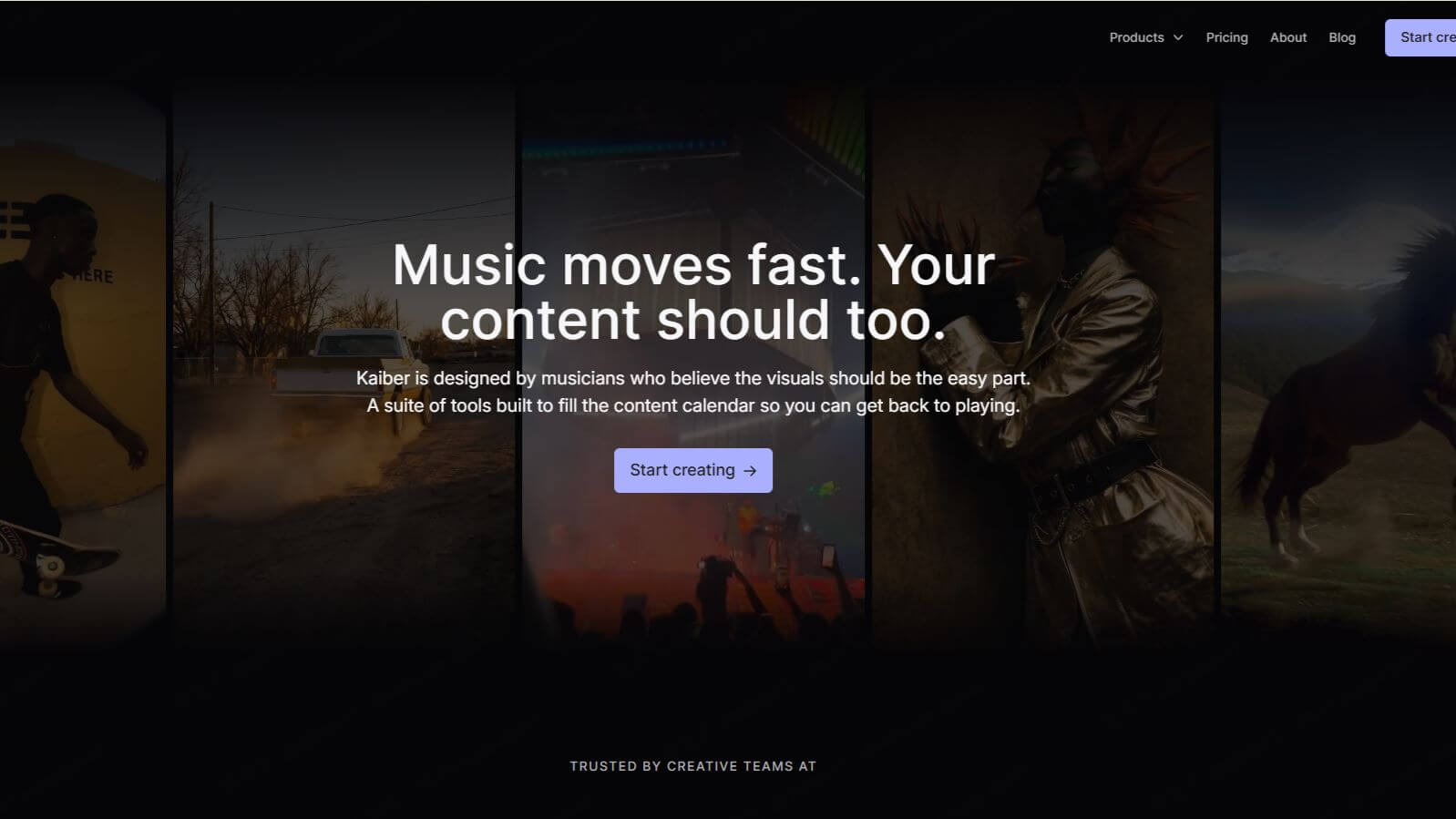 Kaiber AI home page for surreal music video generation