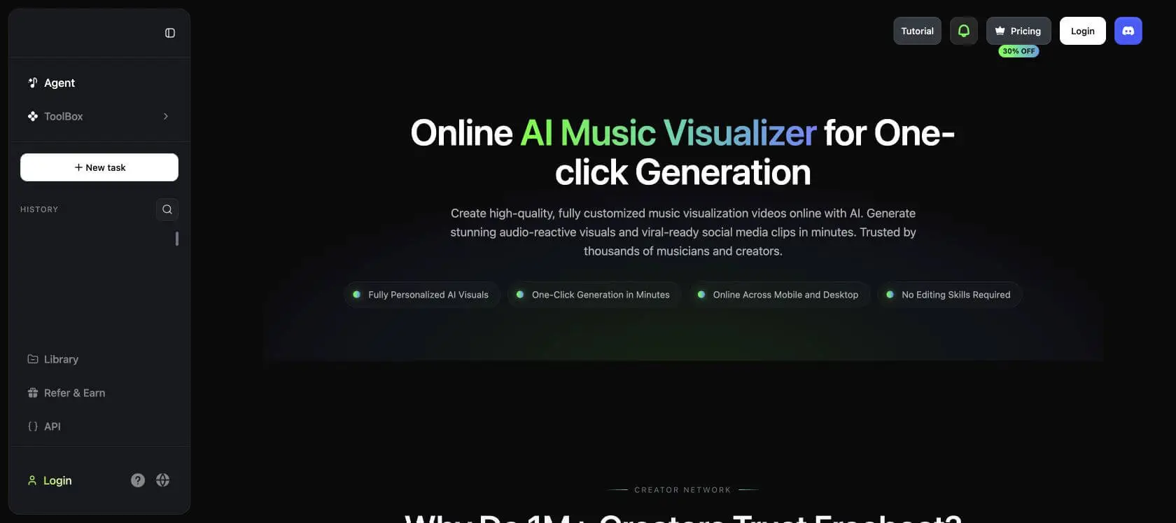 Freebeat 音樂視覺化頁面，可從歌曲製作社群影片