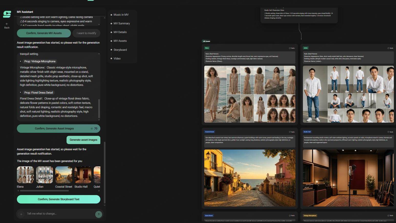 Storyboard stage for reviewing scene order and scene placement