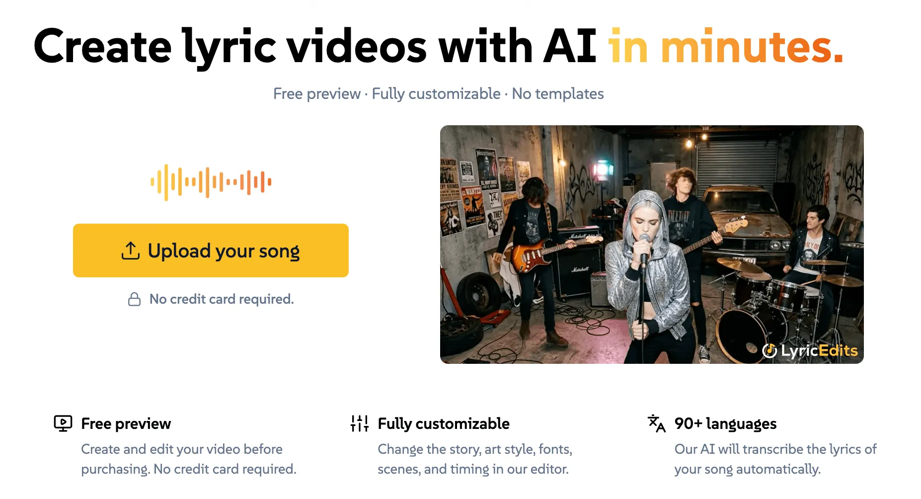 LyricEdits lyric video editing workspace with scene and text controls