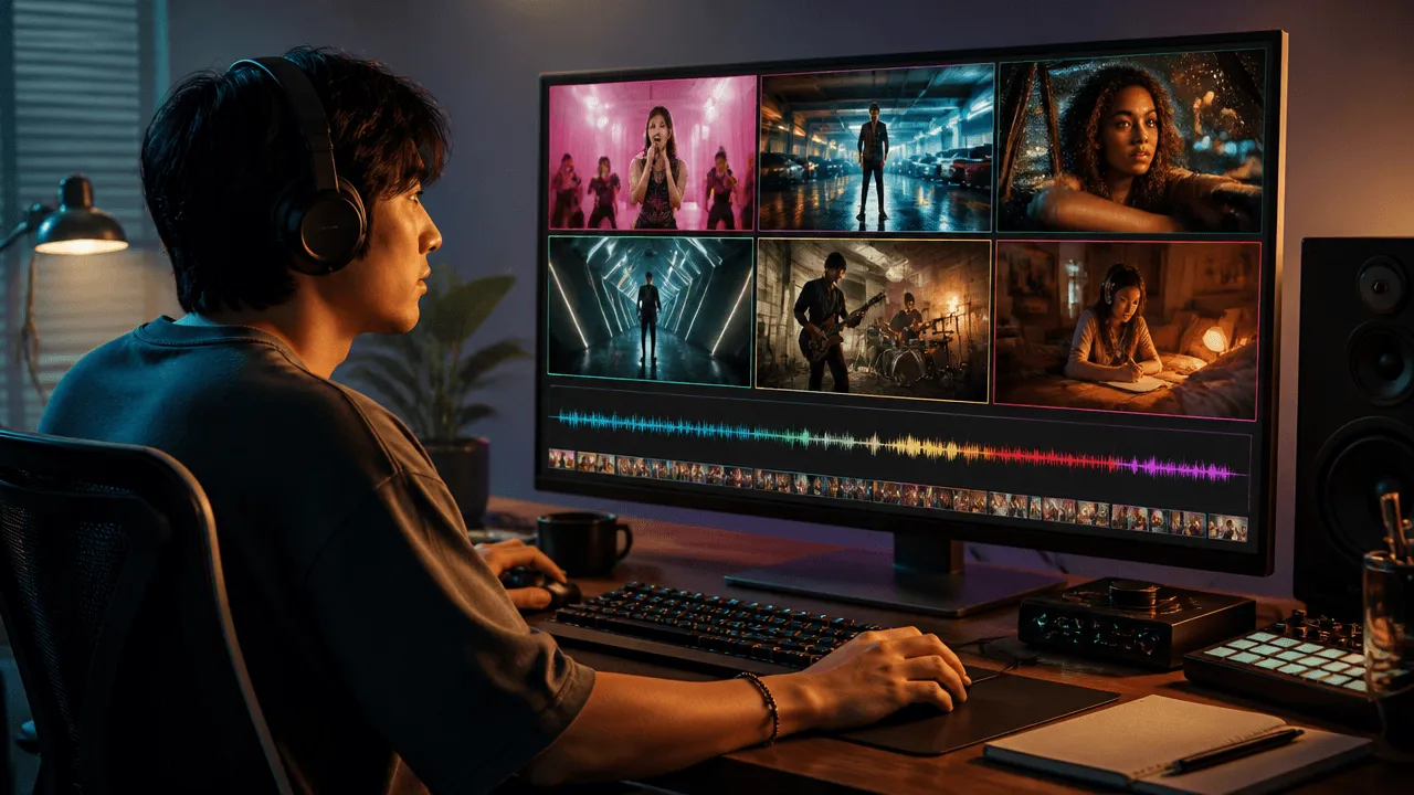 장르별 AI 뮤직비디오 프롬프트와 MV 스토리보드 비주얼