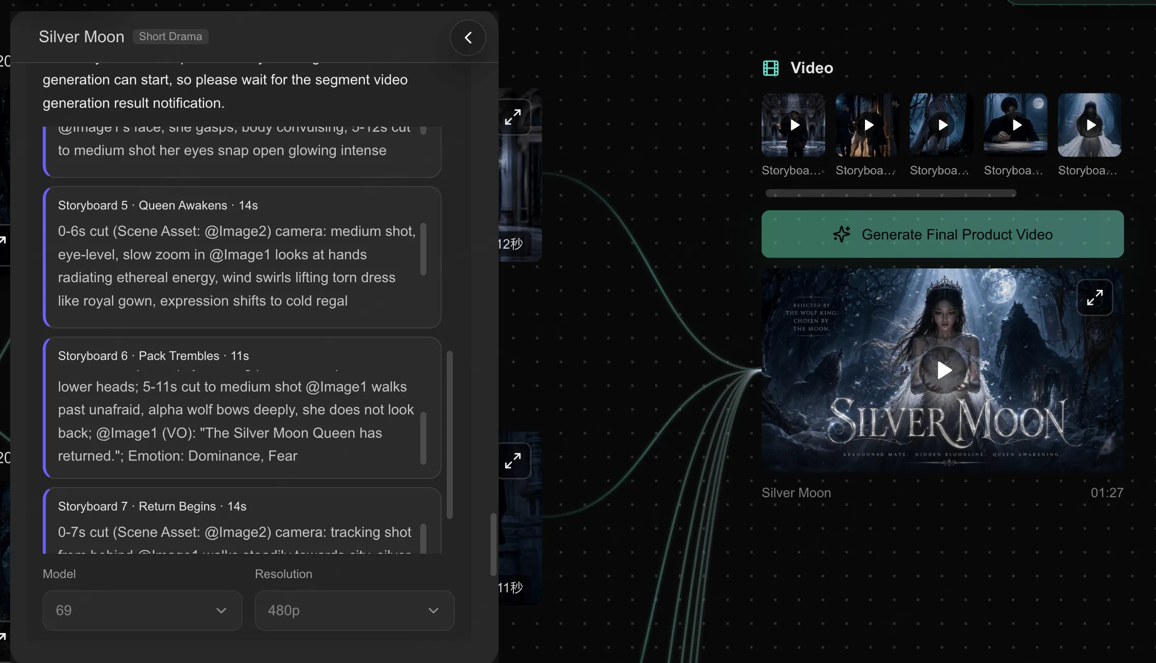SoulVid werewolf drama generation and revision workflow screen