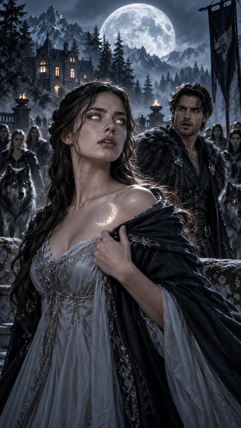 AI werewolf drama poster showing a hidden Luna reveal in a moonlit forest